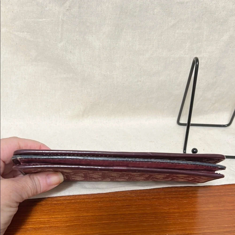 Dior Burgundy and Beige Logo Jacquard Wallet